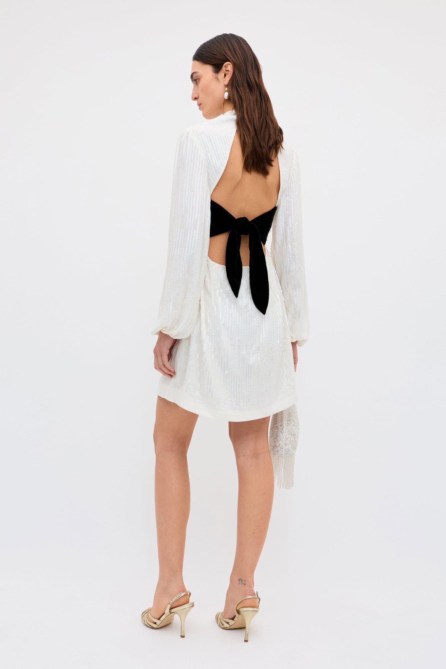 lara - ivory sequin black bow