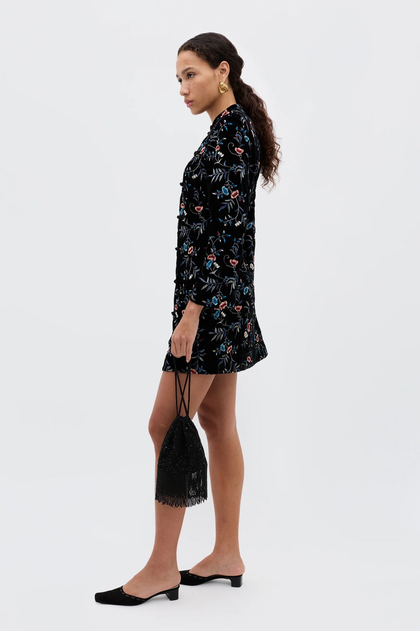 Delphina - Botanical Embroidery Black