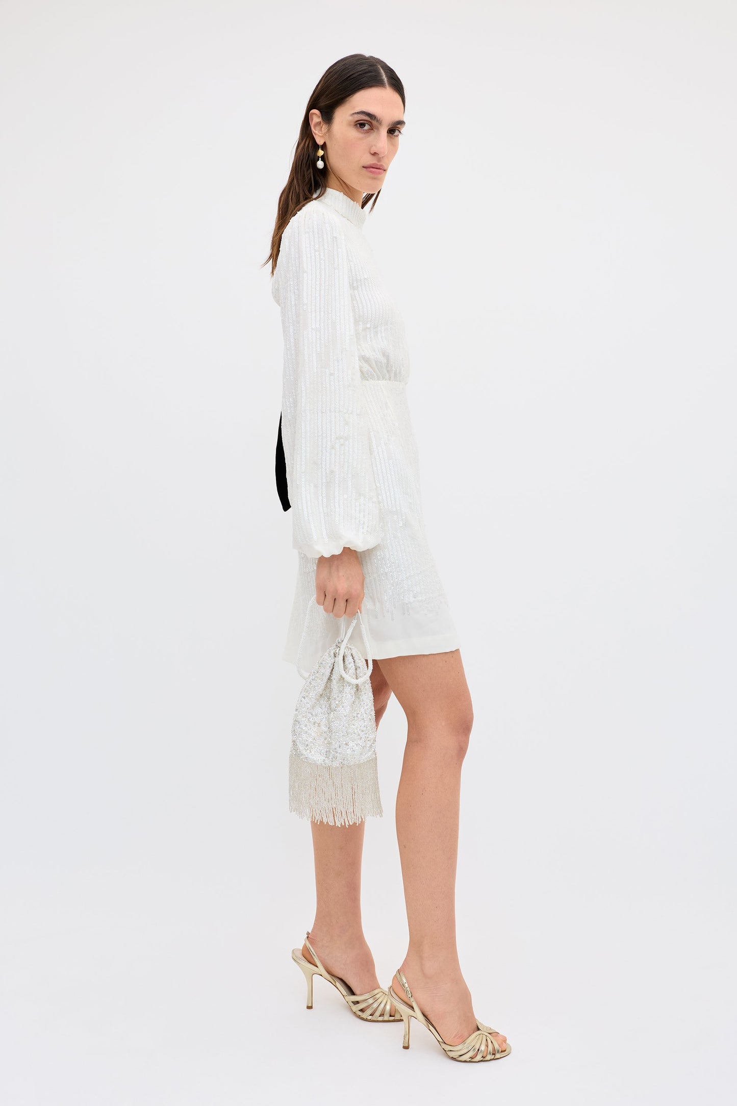 lara - ivory sequin black bow