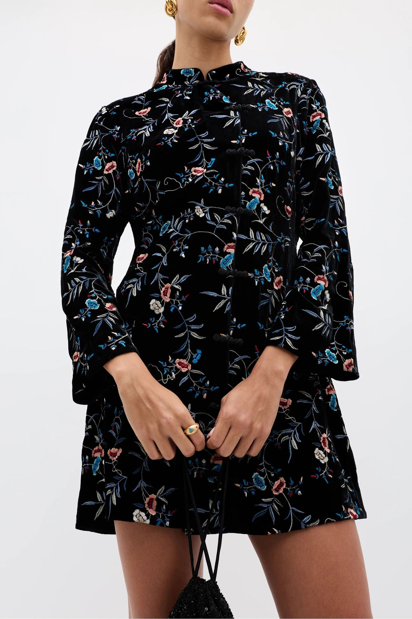 Delphina - Botanical Embroidery Black