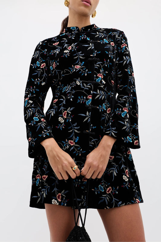 Delphina - Botanical Embroidery Black