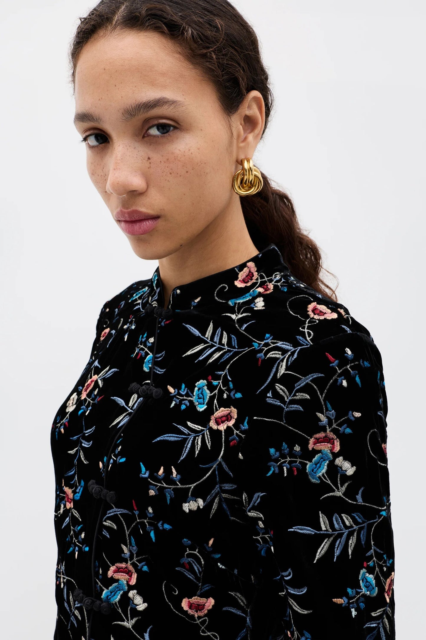 Delphina - Botanical Embroidery Black