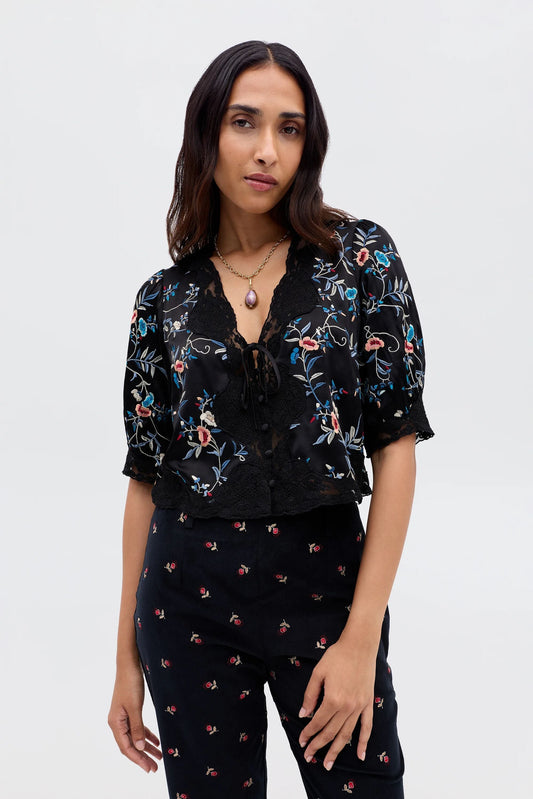Ursula - Botanical Embroidery Black