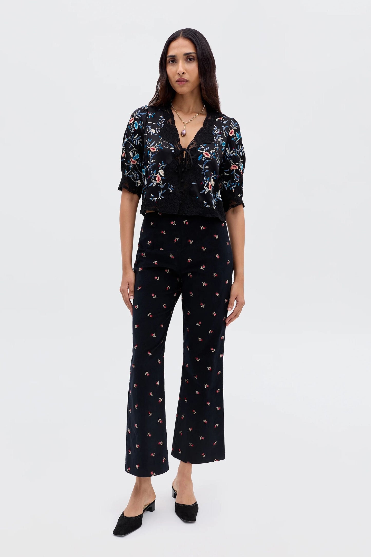 Ursula - Botanical Embroidery Black