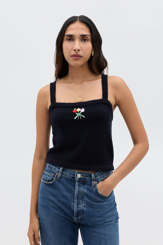 Perla - Floret Embroidery Deep Navy