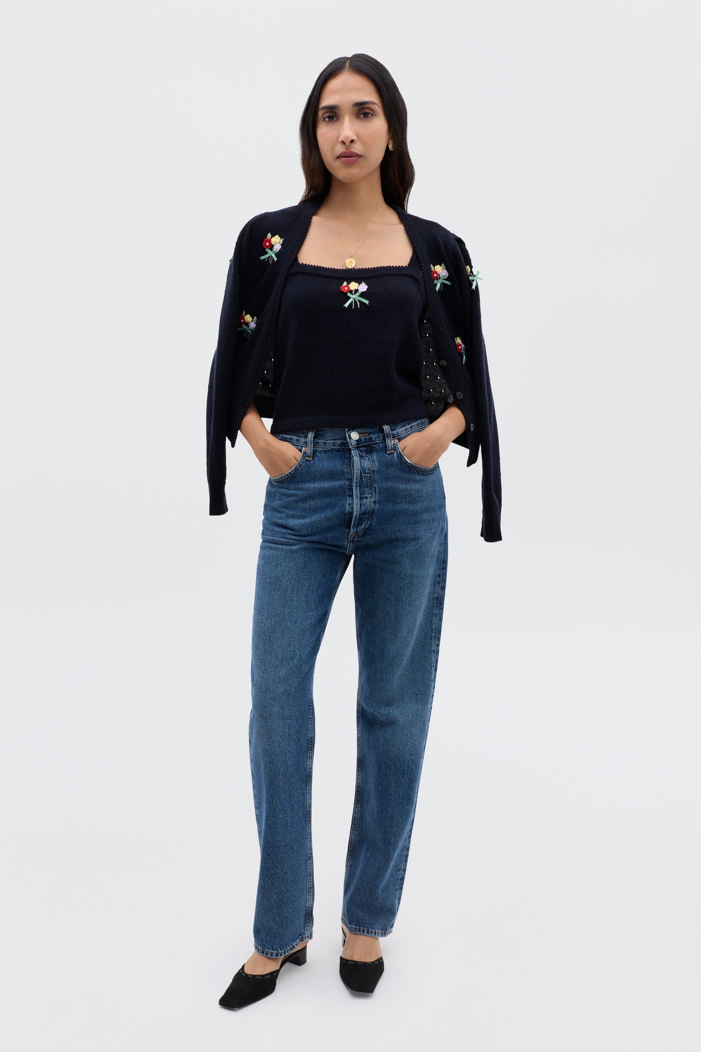Perla - Floret Embroidery Deep Navy