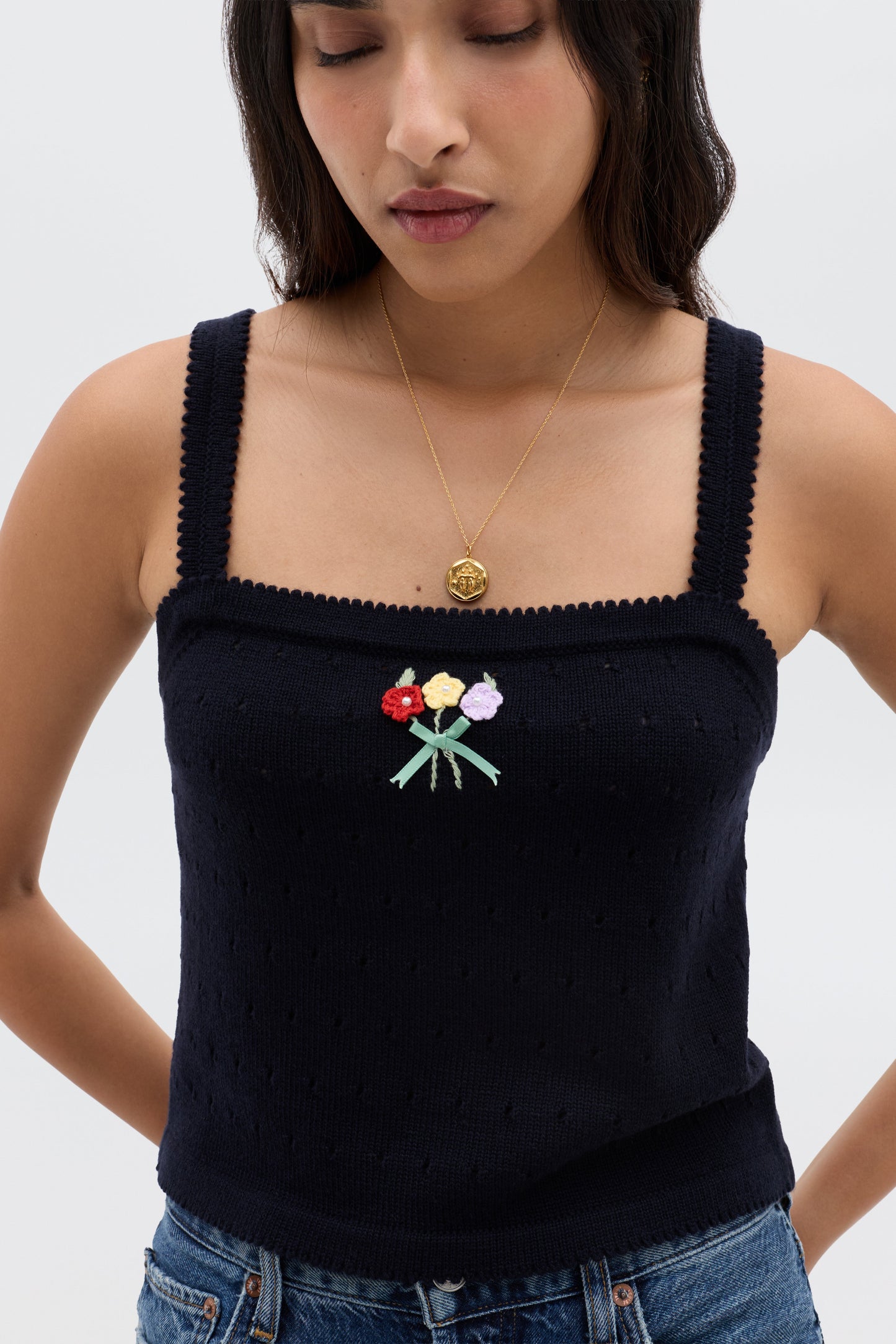 Perla - Floret Embroidery Deep Navy