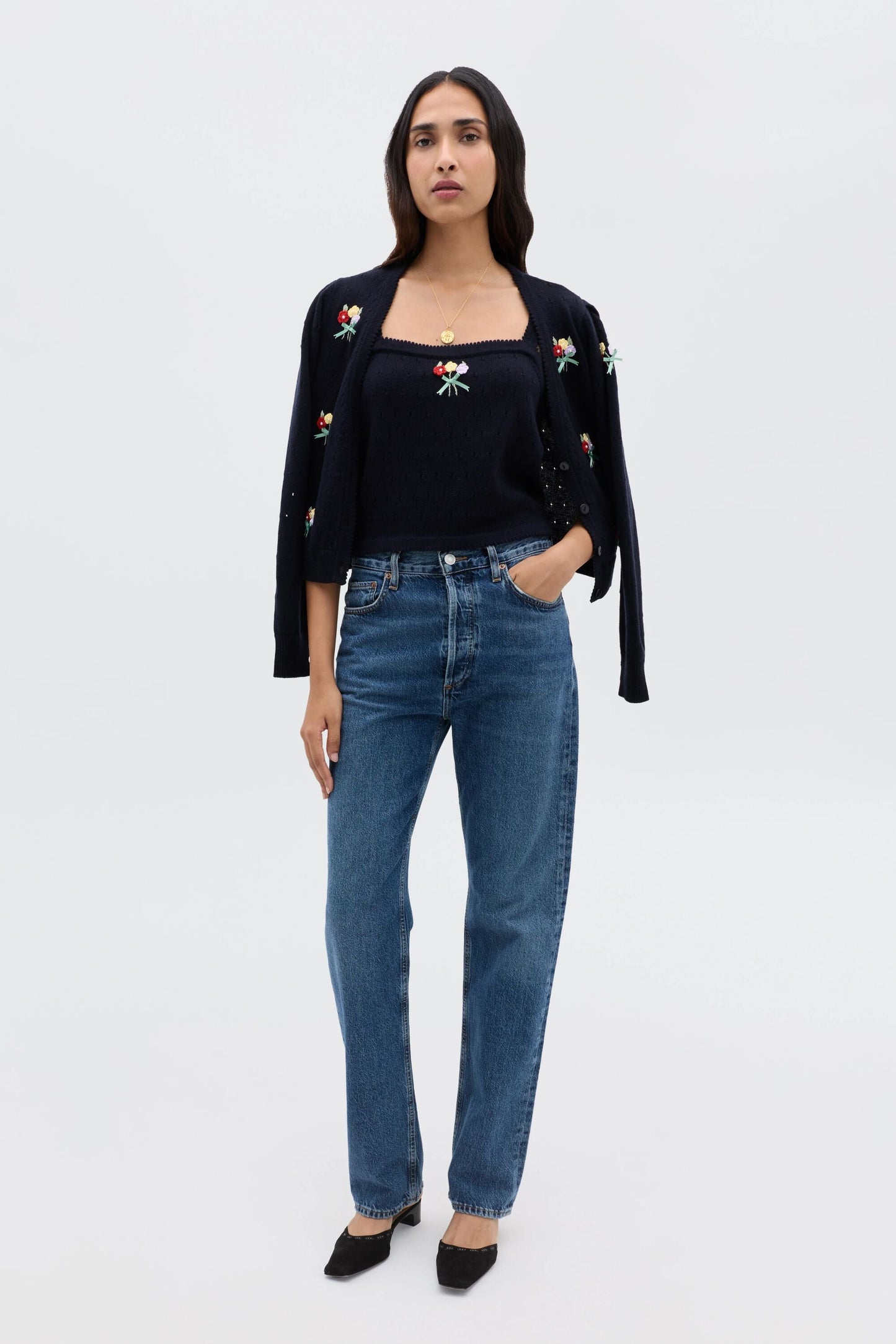 Merinda - Floret Embroidery Deep Navy